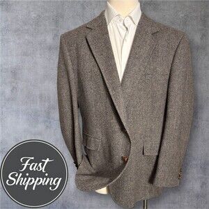PALM BEACH Vintage Men’s 56R Brown Tweed Wool Blazer Sport Coat 2-Button Jacket